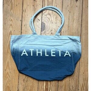 Athleta Tote Bag Blue White Ombre Dip Dye Canvas Logo Beach Gym Shopper Travel